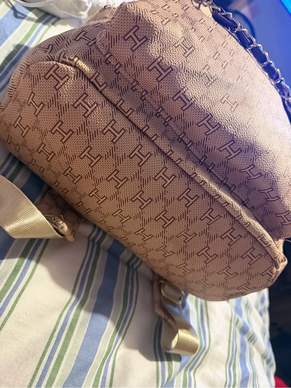 Women's Tan Logo Mini Backpack
